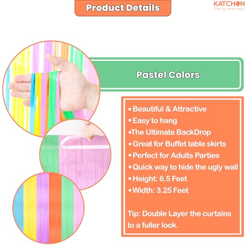 Image of KatchOn, Pastel Multicolor Foil Fringe Curtains - Pack of 2 | Pastel Colourful Photo Backdrop, Rainbow Foil Fringe Backdrop | Easter Decorations for Home | Baby Shower, Birthday Decorations