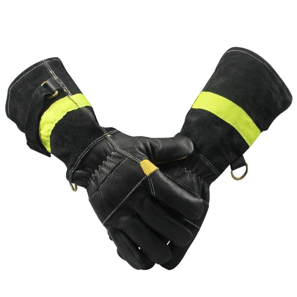 Guantes de Bombero de Cuero Resistente, Resistentes al Calor y al Fuego, repelentes al Agua, con Correa Reflectante, ignífugos, Guantes de Trabajo Pesado