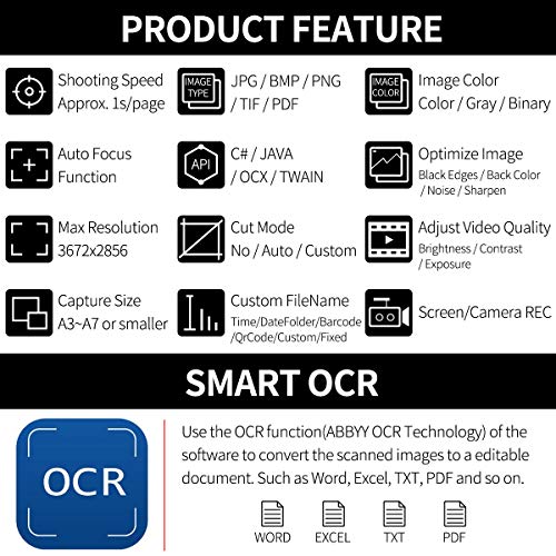 Kinghun KC6A07 Book & Document Camera, 8MP High Definition Portable Book Document Scanner, Capture Size A3/A4, Smart Multi-Language OCR, USB, Professional Software, SDK & Twain for Development - Thumbnail 4
