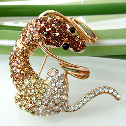 Image of Navachi 18k Gold Plated Crystal Dachshunds Dog Brooch Pin