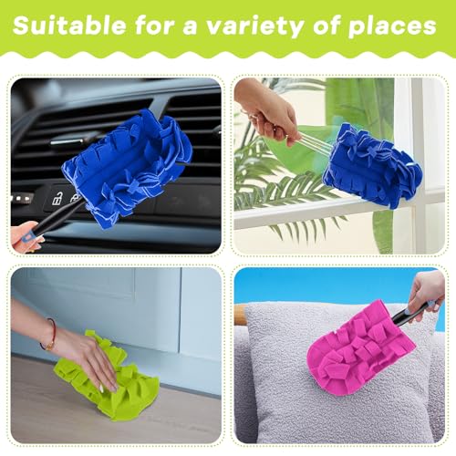 Image of Zubebe 3 Pcs Reusable Duster Refills Fleece,Rose Red,Green, Blue | Soft Polyester Fiber Flat Duster Refill Multi Surface Washable Cleaning Pad Tools for Home, Blinds, Car, Pet, Furniture, Fans