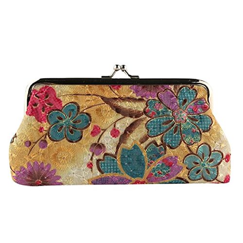 Misaky Women Lady Retro Vintage Flower Hasp Purse Clutch Bag Small Wallet (18cmX9cm, Yellow)
