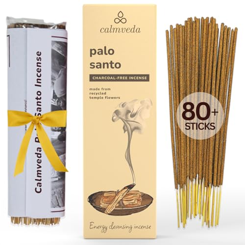 Holy Palo Santo Incense Sticks - 80 Charcoal Free Incense Made from Upcycled Flowers | Cleansing Incense Sticks Spiritual or Inciensos para Sacar Malas Energias