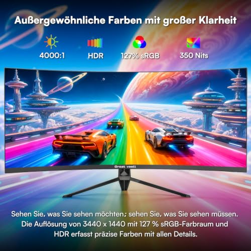 Great voell 34 Zoll Ultrawide Curved Gaming Monitor UWQHD 1440P, 165Hz – Ansicht 4