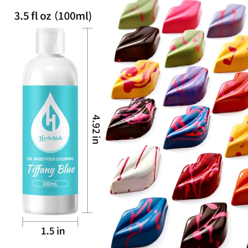 Image of Tiffany Blue Oil Based Food Coloring for Chocolate - Herbeklab 100ml Professional Concentrated Oil Food Dye for Candy Melts, Chocolate, Cake Pops, Strawberries & Baking