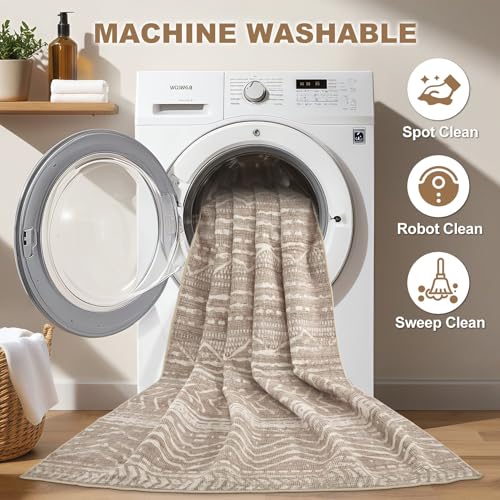 Nakagishi 5x7 Area Rugs Living Room: Washable Boho Large Neutral Soft Rug Farmhouse Stain Resistant Modern Indoor Non-Slip Floor Carpet for Bedroom Nursery Kids Playroom Office Dining Room Dorm