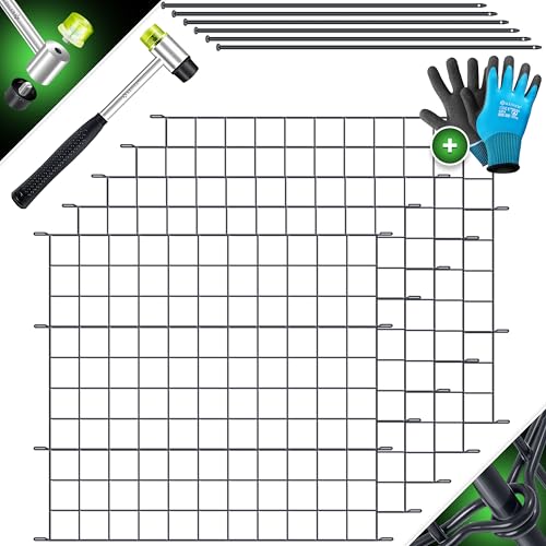 KESSER® Teichzaun Gartenzaun Steckzaun Komplettset Metall 5x Gerade Inkl. Handschuhe, 1x Hammer + 6 Befestigungsstäben, Zaun zum stecken für Garten, Gitterzaun Set Freigehege für Tiere