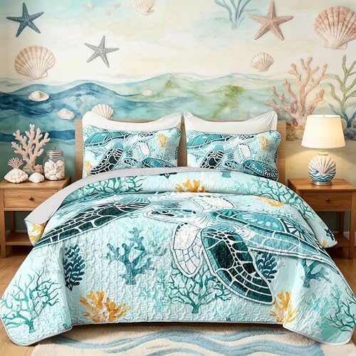 Couette légère avec motif tortue de mer et différents coraux