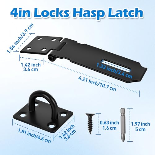 Image of 1 Pcs Door Locks Hasp Latch,4 Inch Stainless Steel Safety Packlock Clasp Hasp Lock Latch,Hasp Lock Latch for Doors,Extra Thick Brushed Finish With Screws (1 Pcs Black Stainless Steel, 4 inch)