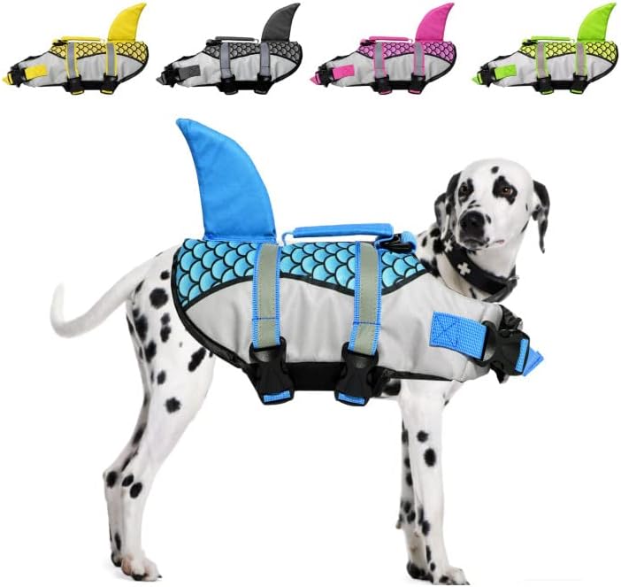 AIITLE Dog Life Jacket, Fashion Shark Pet Floatation Vest Reflective Mermaid Swimsuit with Durable Rescue Handle and Enhanced Buoyancy…