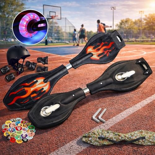 Image of BABAFAB 34 Inch X 9 Inch Waveboard Skateboard with Carry Bag, with 80mm Illuminating PU Wheels (Mix Character Skateboard) (H4-G25B-UMO6)