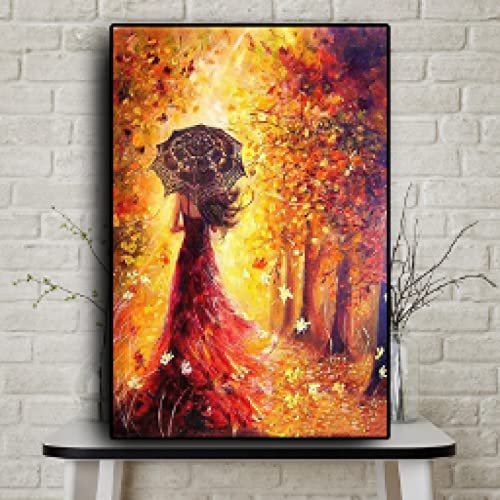 Peinture sur toile scandinave paysage forêt d'or déco murale salon