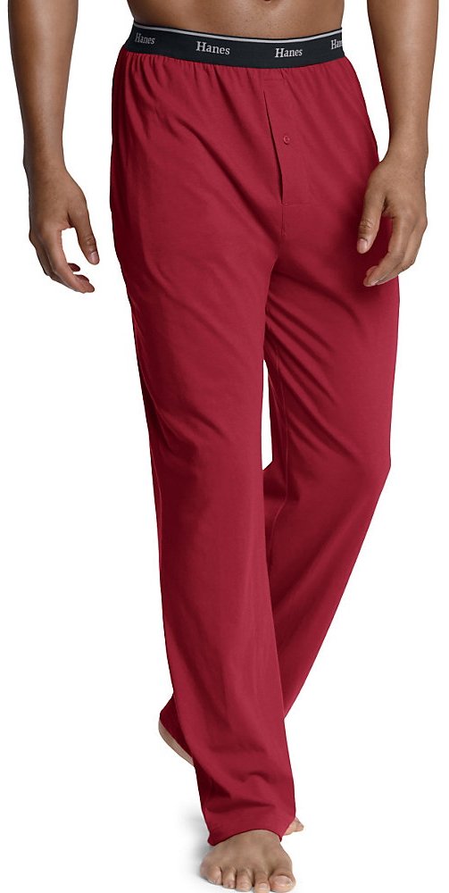 Hanes Men`s Logo Waistband Solid Jersey Pants,0100B/01001BX,M,Biking Red