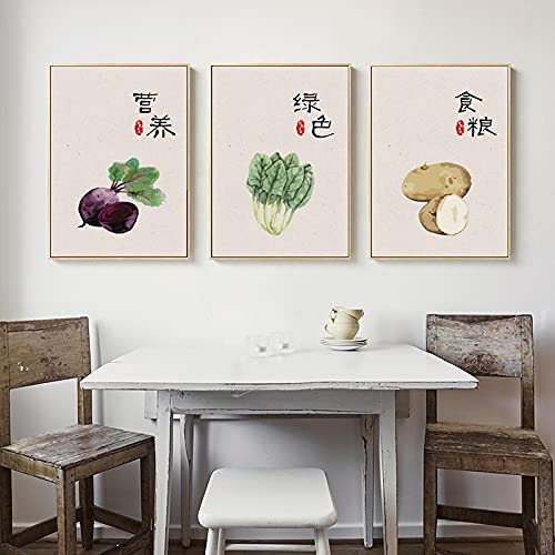 Affiches aquarelle légumes et citations chinoises 50x70cm lot de 3 toiles sans cadre
