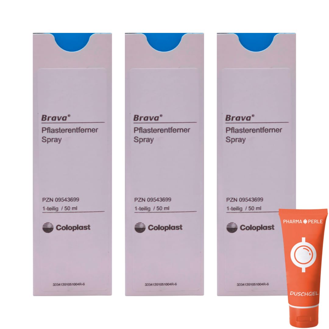 Brava Pflasterentferner Spray 3x 50 ml I Sanftes Entfernen von Stomaversorgung & Kleberesten I silikonbasiert, alkoholfrei, hautfreundlich & schnelltrocknend I Spar-Set plus Pharma Perle give-away