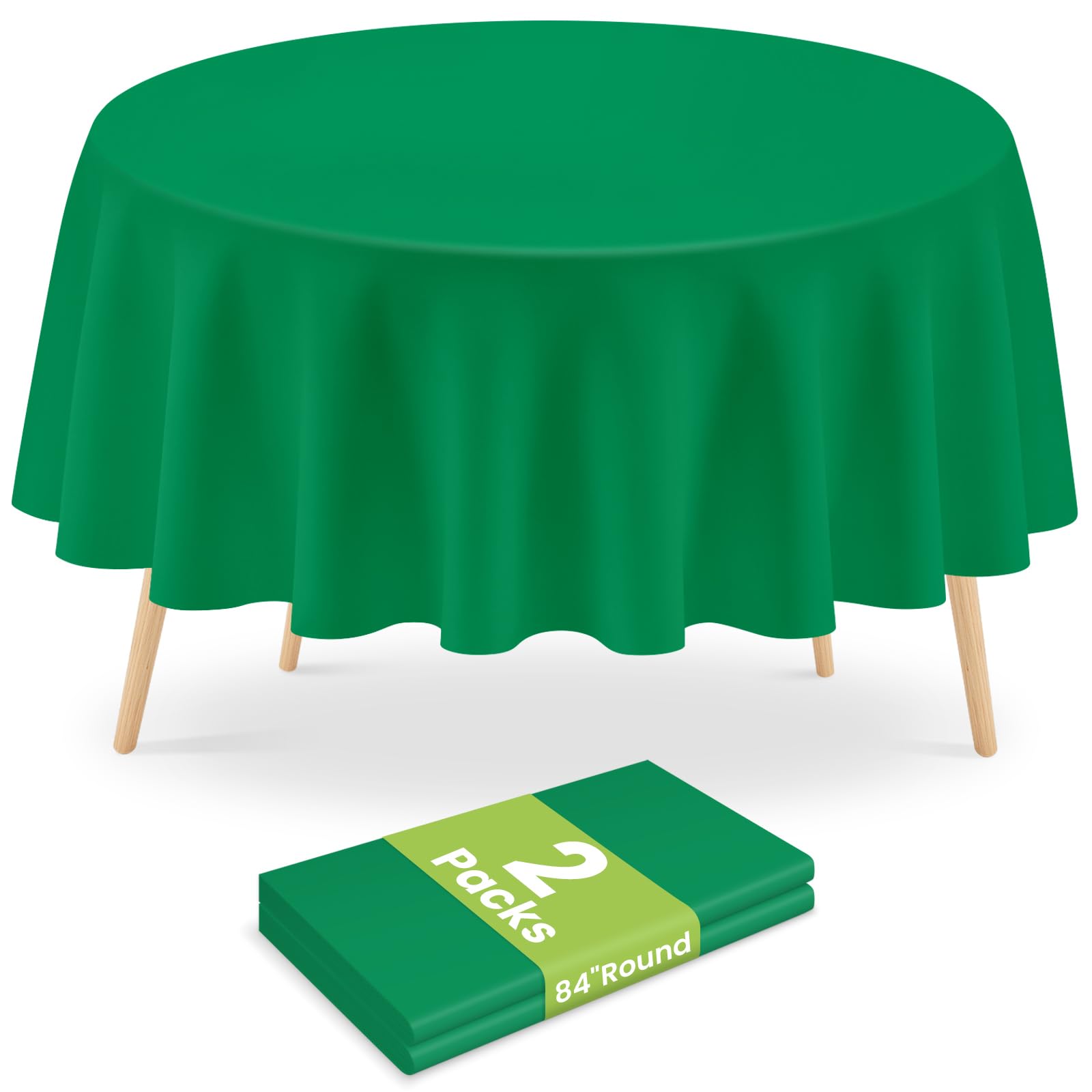 Mulbozy 2 Pcs Green Round Plastic Tablecloth Disposable for Christmas