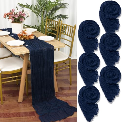YMHPRIDE 6 Packs Cheesecloth Table Runner Navy Blue, 55x300cm Blue Rustic Gauze Fabric Boho Table Runner