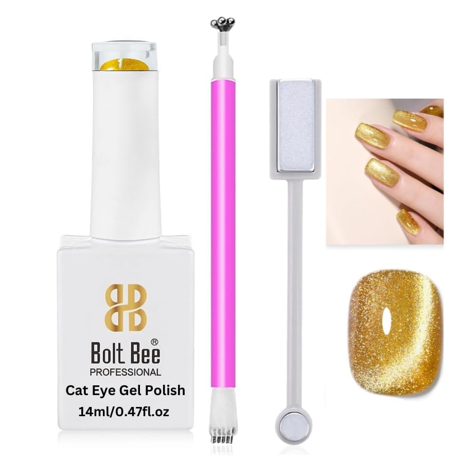 Brille Bee 9D Cat Eye Gel Nail Polish with Magnet Set – Glossy Finish, Quick Drying, Non-Chipping & Non-Smudging, 14ml (2 IN 1 Gold, 14ml)-image-49