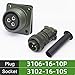 1Set MS3102A-16-10S+MS3106A-16-10P Circular Industrial Connectors,3Pin Female&Male,Straight,MIL-DTL-5015 Series Waterproof Aviation Sockets Connectors for Aviation and Industrial environments