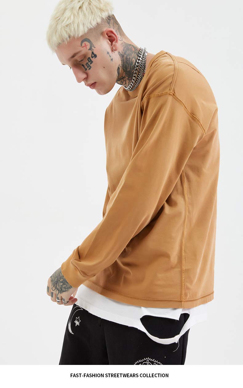 BaronHong Męski bawełniany t-shirt z długim rękawem