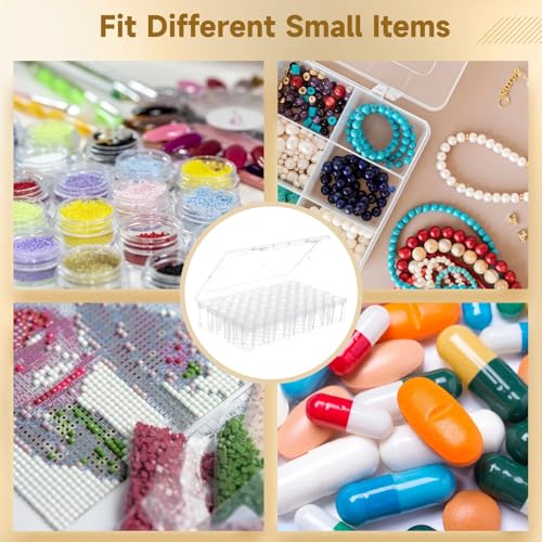 Image of Homaisson 60 Grids Bead Organizers, Diamond Art Bead Storage Containers, 60-Slot Round Jar Organizers with Label Stickers, Transparent, Nail Diamond Box Case for Small Accessories