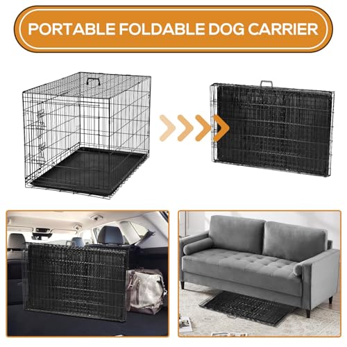 Dog Crate - Medium 36 Inch Double Door Portable Dog Cage, Metal Wire Pet Kennel with Secure Lock, Leak-Proof Pan Tray, Foldable Design for Dogs Pets Indoor Training and Outdoor Trave - Image 6