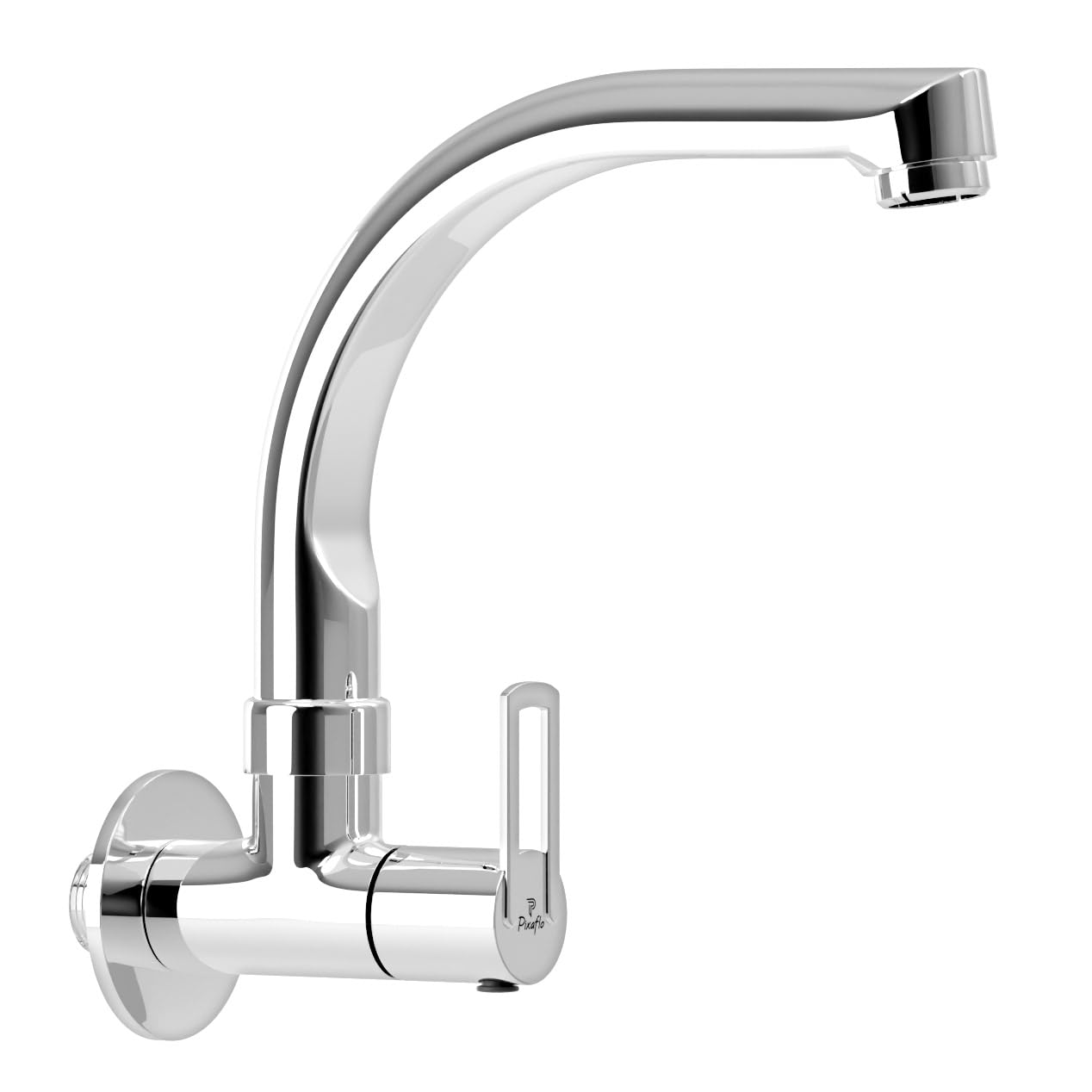 Pixaflo Cassia Brass Kitchen Sink Tap with Wall Flange | 360° Swivel C-Type Spout | Wall Mounted Kitchen Faucet | Foam Flow Aerator | Water Saving | Chrome Finish-image-42