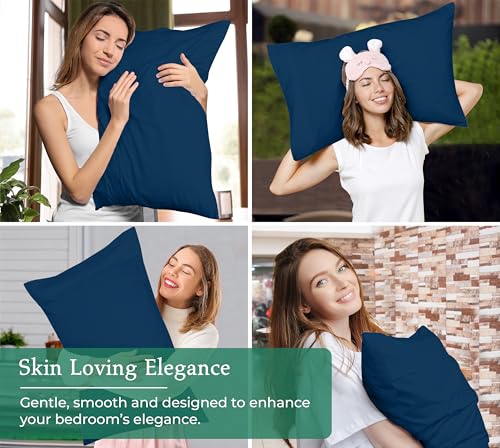 Image of Royale Linens Standard Pillowcase Set of 2 - Bed Pillow Cover - 20 inchx26 inch - Navy Pillowcases - 1800 Brushed Microfiber, Wrinkle & Fade Resistant - Soft & Cozy- Standard Size Pillow Case (Navy)