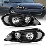 Fullux Headlights Assembly fit Chevy 2006-2013 Impala/2014-2016 Impala Limited/2006-2007 Monte Carlo Replacements Headlamp Black Housing Clear Reflector