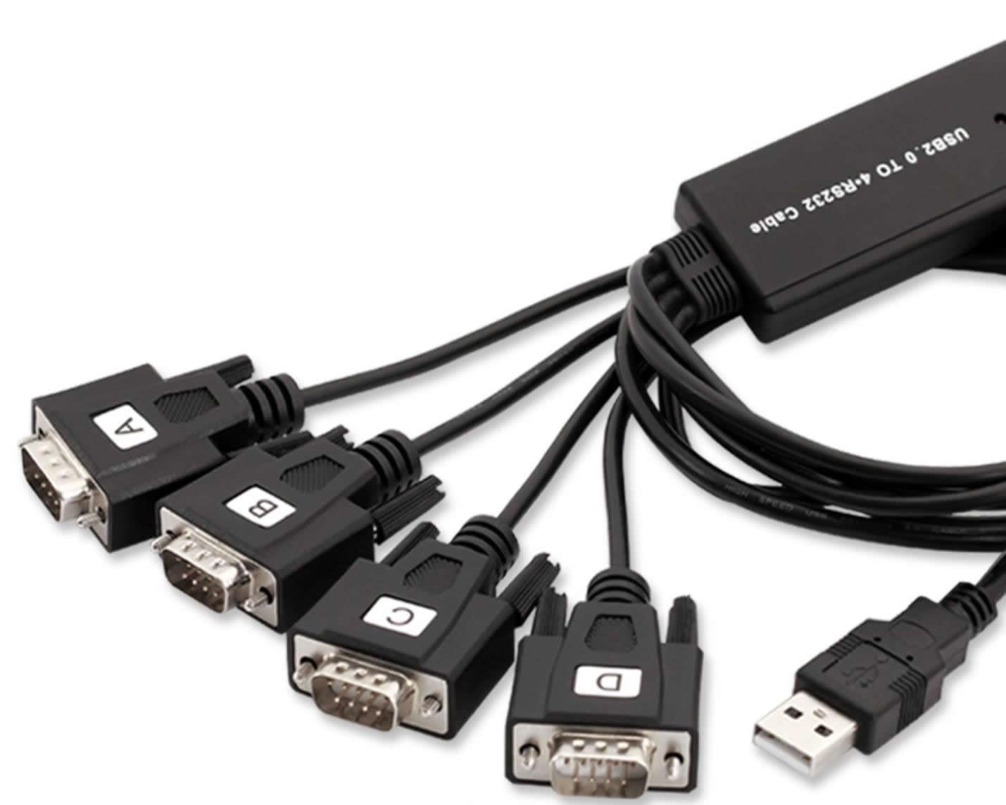 USB 2.0 to 4 Ports Serial RS-232 COM DB9 Male Adapter Cable FTDI chip FT232 USB-4x RS232