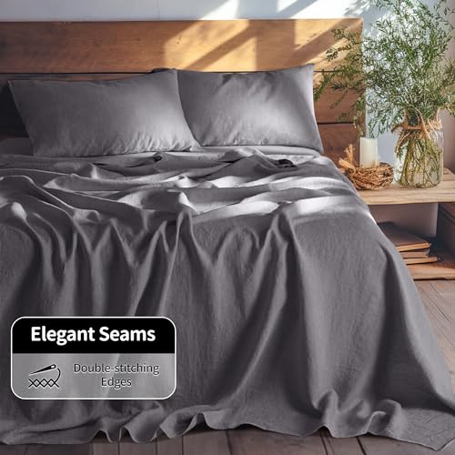 Image of LBRO2M 100% French Pure Linen Sheet Set 3Pcs, 16 inch Deep Pocket Twin XL