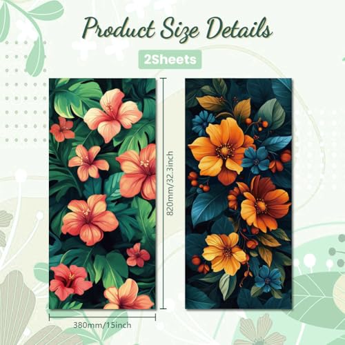 Image of Peacoblue Wheelie Bin Stickers 2 Sheets Flowers and Leaves Sticky Dustbin Stickers Decals, 15 inch x 32 inch Waterproof Large Wraps for Trash Cans Bins Fridges Door Wall Garden Outdoor Indoor Patio Decor