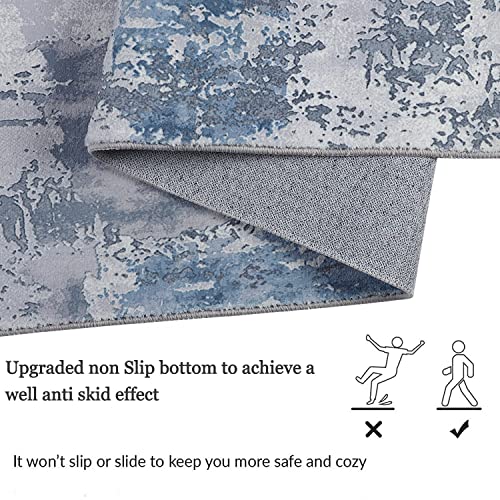 Famibay 2X8 Runners For Hallways With Rubber Backing Upgraded Non Slip Modern Abstract Washable Runner Rug Soft Fluffy Low Pile Carpet Floor Runners For Hallways Foyer Kitchen Entryway(Blue And Grey) #TOP2
