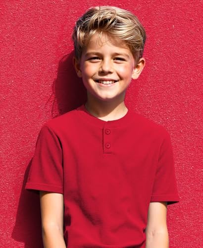 Boys Henley Short Sleeve Shirt Waffle Knit Tee Cotton Blend Button Front T-Shirt Breathable Tshirts4