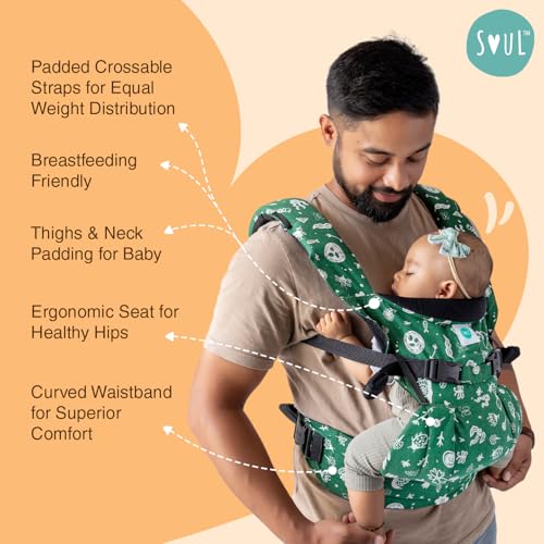 Image of SOULSLINGS 4-in-1 Lali Baby Carrier Bag - Forest | Compact & Lightweight (400g) | Adjustable for 0-24 Months (4-15kg) | Machine Washable & Handwashable | Breastfeeding Friendly