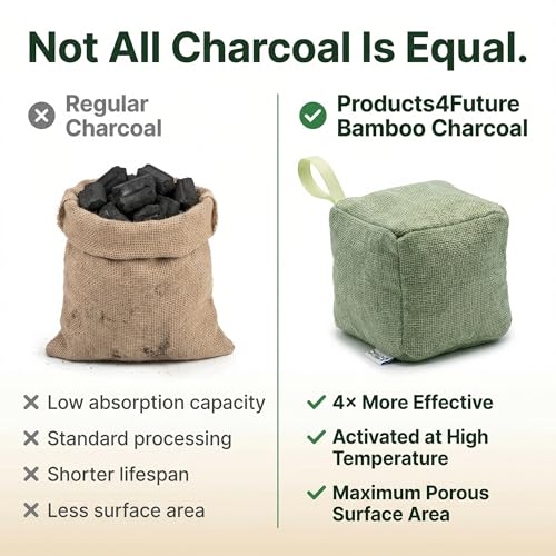 Image of 4 pack Naturally Activated Bamboo Charcoal Air Purifying Bags | Natural Home Deodorizer Bag | Charcoal Bag Odor Absorber For Pets | Odor Eliminator & Moisture Absorber Air Freshener Bag (200g Cube)