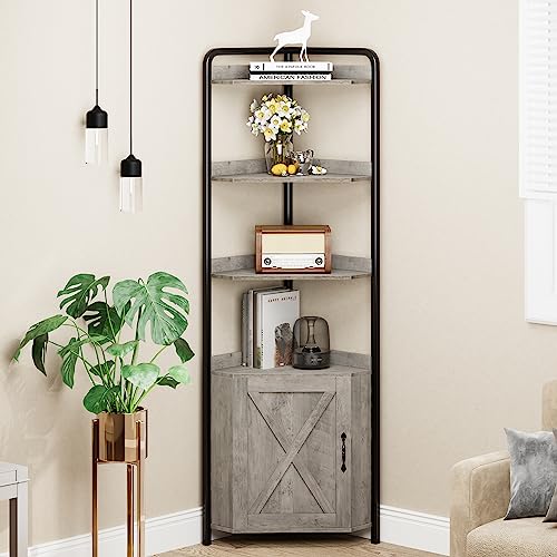 IDEALHOUSE Corner Shelf Cabinet 70.9 Inch Tall Corner Bookshelf Industrial Shelves Rustic Storage Rack Bookcase Large Bookshelves Plant Stand for Living Room, Bedroom, Home Office, Kitchen(Grey)