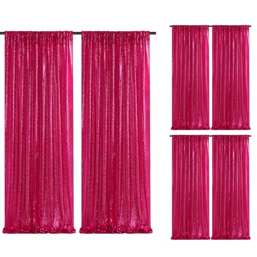 Image of Fuchsia Glitter Sequin Backdrop Curtains 6 Pieces 2ftx8ft Dessert Backdrop Wedding Party Decor Glitter Photography Background Christmas Party Decoration