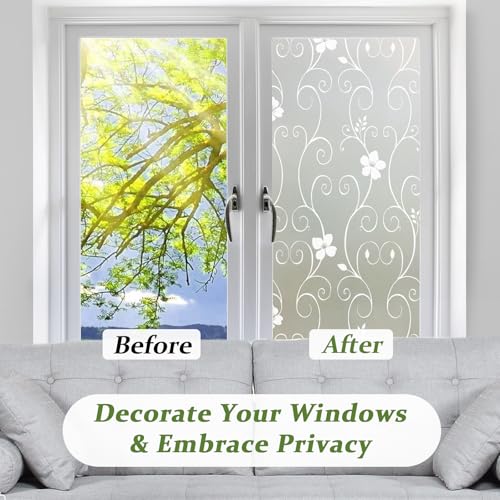 Qualsen Window Film Privacy Frosted Window Films Flower Pattern Decorative Privacy Film for Glass Windows Non Adhesive Anti UV Static Cling - Image 4