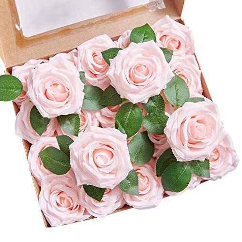 Yuzz Artificial Roses Flowers Fake Silk Roses Heads 25pcs With Stems Realistic Artificial Silk Roses For Wedding Centerpieces Bridal Show Bouquets Party Home Diy Flowers Decoration Silk Flower Arrangements
