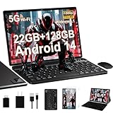 2025 Android Tablet with Keyboard, 10 inch Octa-Core Tablets 22GB+128GB with Android 14 OS, 8000mAh, HD IPS Display, 5G WiFi, BT 5.0, GPS, Widevine L1, 1TB Expand, Split Screen, Metal Body -Black