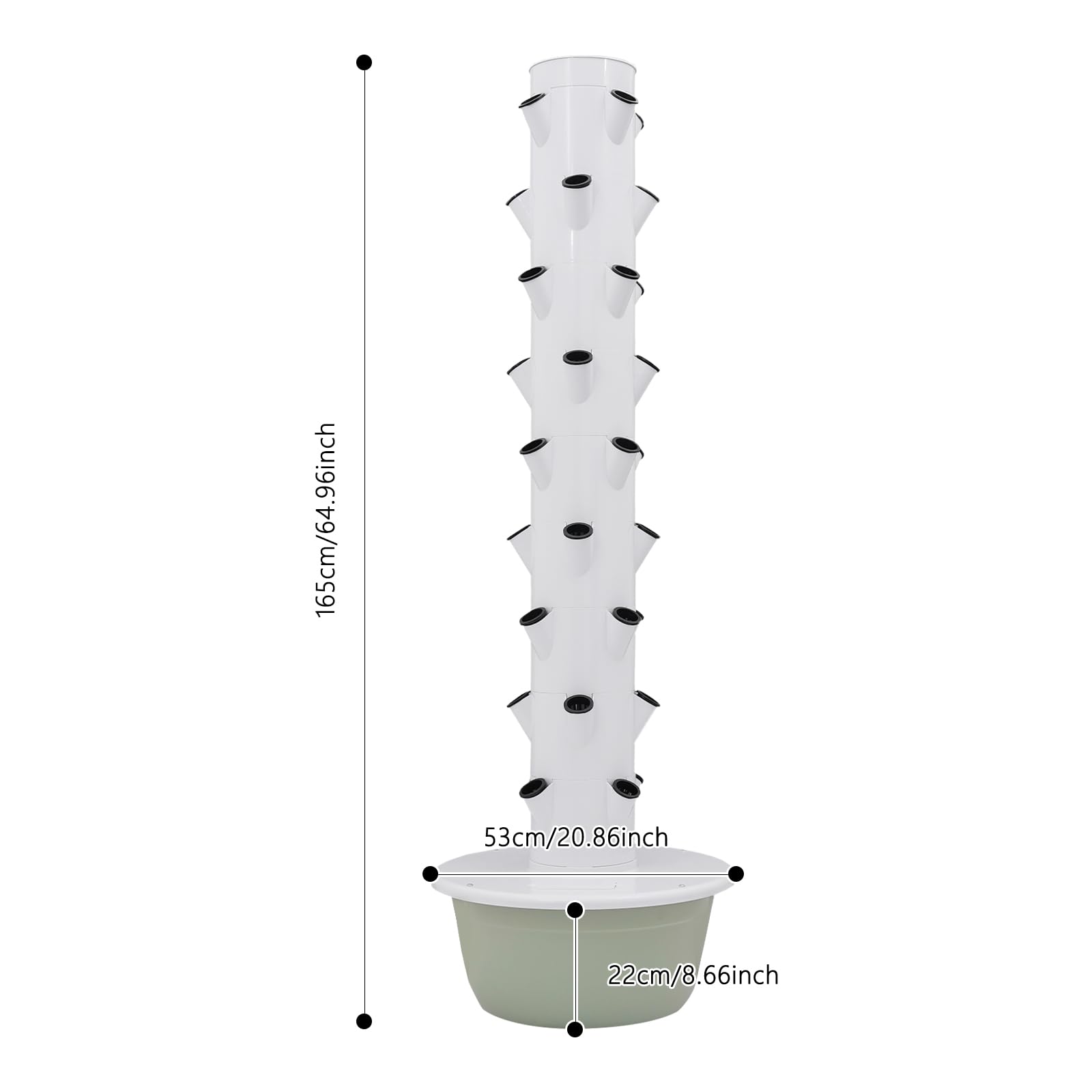 9 livelli a 36 fori idroponica torre di coltivazione, in plastica di alta qualità in bianco e verde, per balconi giardini interni verticali