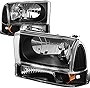 6Pcs Black/Amber Corner Headlights + Bumper Lamps Compatible with Ford F-250 F-350 F-450 F-550 Super Duty Excusion 99-04