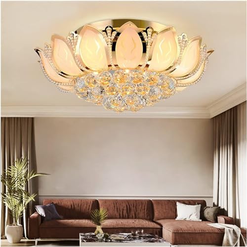 Lampe dorée plafonnier fleur en verre pour salon moderne