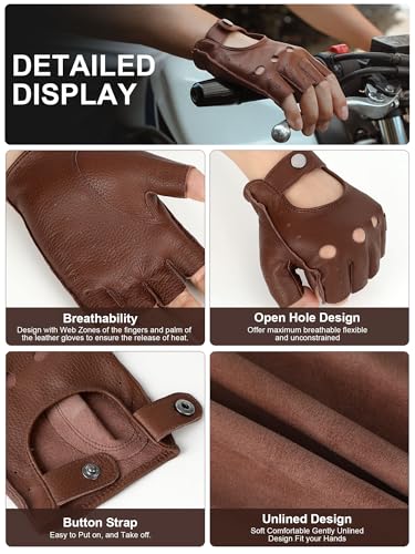 Image of GSG Men's Fingerless Leather Driving Gloves, Half Finger, lambskin | Half Finger Design, Breathable Comfort,Driving, Motorcycle Riding, Racing, Cycling, Daily Wear