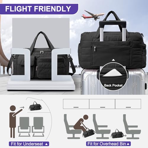Image of Small Gym Bag for Women, Travel Duffle Bag Carry On Weekender Bag with Shoe Compartment, New#Black, 11 inch x 19.6 inch x 8.2 inch, Stylish Gym Bag
