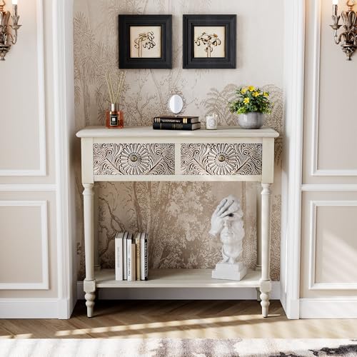 COSIEST Console Table with 2 Drawers, MDF Narrow Entryway Table with Storage Shelf, Wood Accent Sofa Table for Living Room, Entrance, Hallway, Couch, Light Grey - Image 3