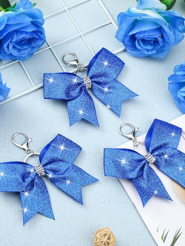 Image of Tondiamo Cheer Bow Keychain Cheer Keychain with Rhinestones Cheerleader Keyrings for Team Gift Cheerleading Sports Accessory