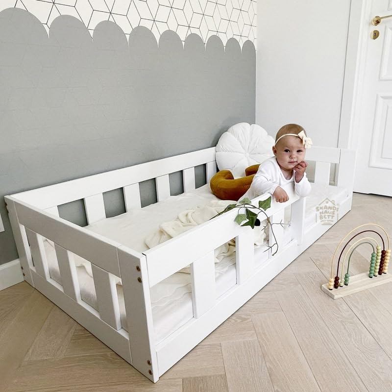 Letto per Bambini 120x200 Blanco - BAJO - Letto Basso per Bambini - Letto Bambini con Sponda Letto Bambini - Letto Bambino con Barriera Letto Bambini