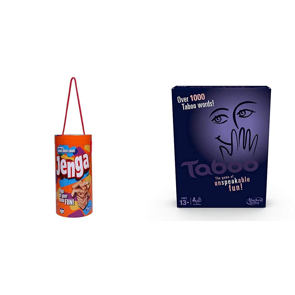 Hasbro Gaming Jenga Tube Pack; Hardwood Blocks; Stacking Tower Game for Kids Ages 6 and Up, 1 or More Players and Gaming Taboo Board Game, Guessing Game for Families